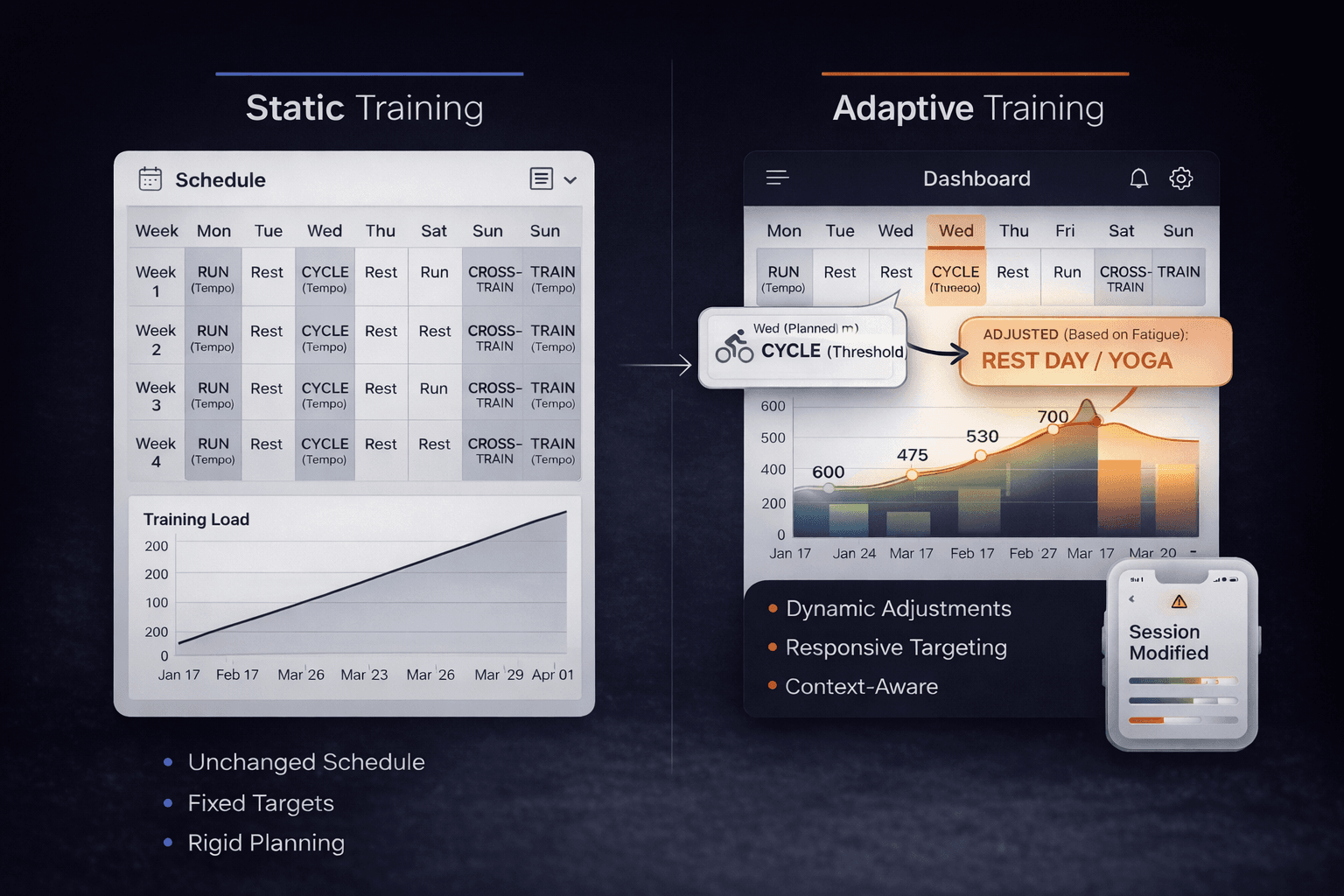 Static vs Adaptive Training interface comparison